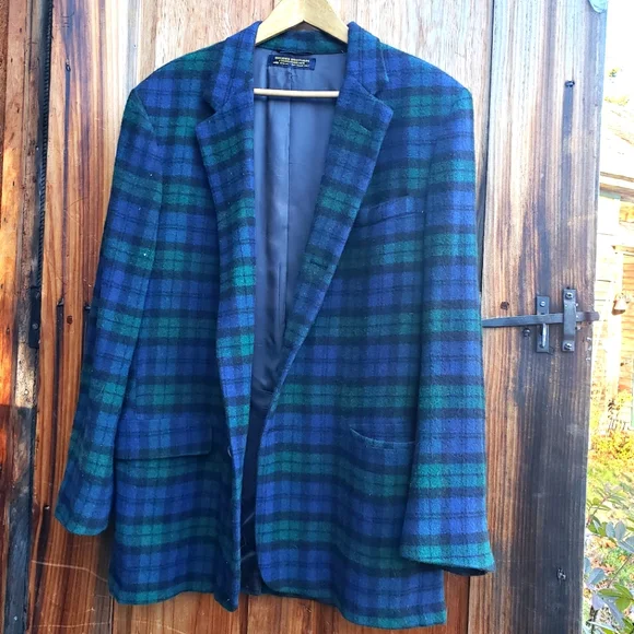 Brooks Brothers Camel Hair Tartan Black Watch Plaid Holiday Jacket L